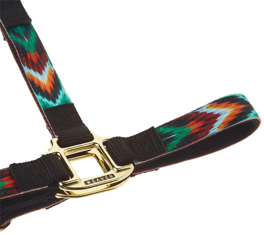 Adjustable Nylon Horse Halter with Patterned Webbing & Throat Snap Average