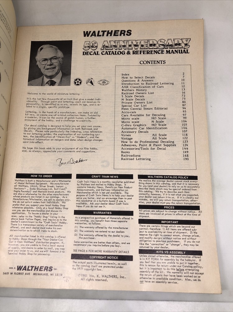 Walthers 50th Anniversary Decal Catalog & Reference Manual 1981 Model Trains