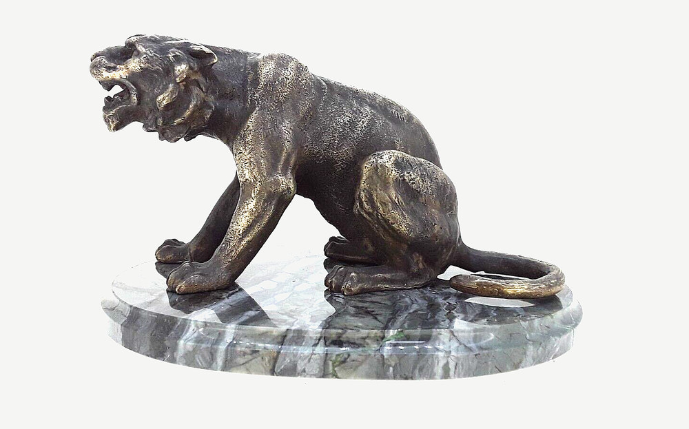 Antique Russian Solid Bronze Leon Sculpture on Jasper Base.