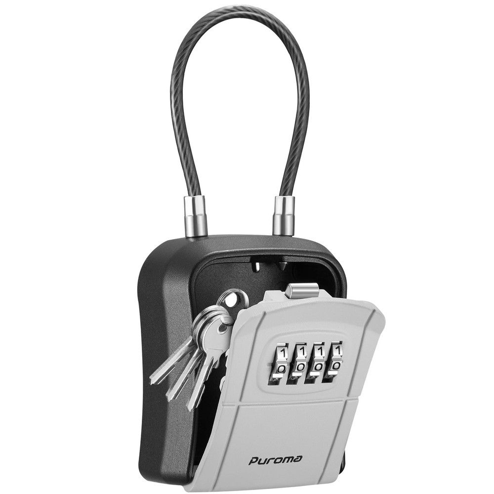 Puroma Lock Box, Portable Key Box with Removable ‎‎Medium Capacity, Grey