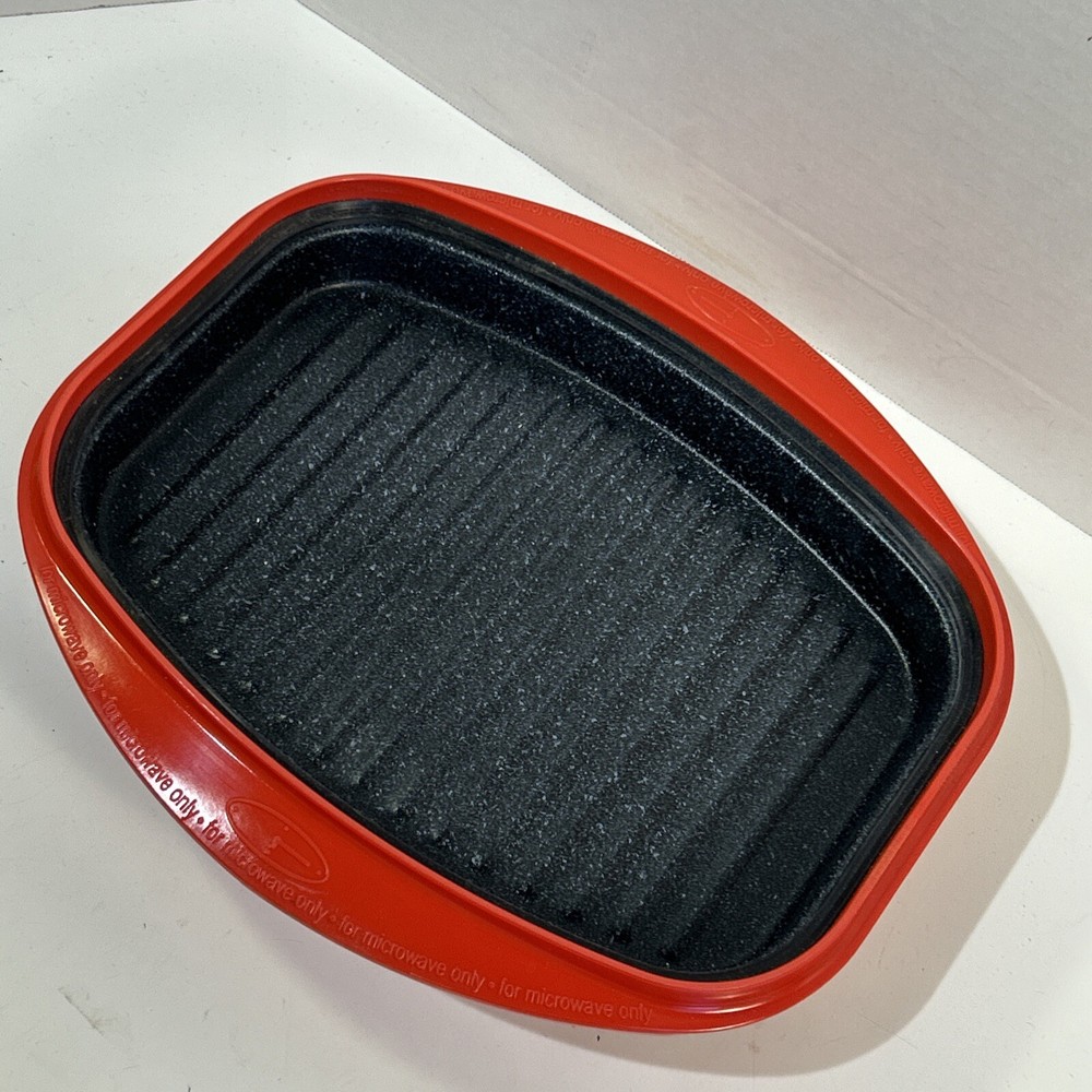 RANGE MATE MICROWAVE GRILL Pan Steaks RED/WHITE RECTANGULAR Covered Dish VTG