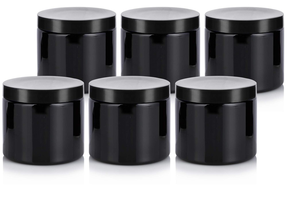 Black Large 16 oz PET Plastic  Large Refillable Jar - 6 pack