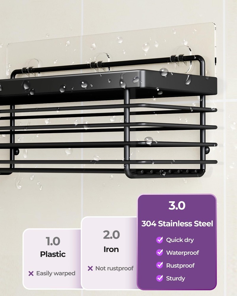 ODesign 3-Pack Shower Caddy Stainless Steel No Drill Rustproof Wall Mounted Adhe