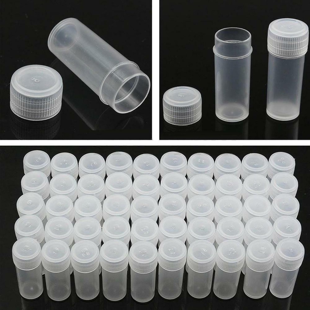 50Pack 5ml Volume Plastic Small Bottle Vial Storage Container Sample Collection