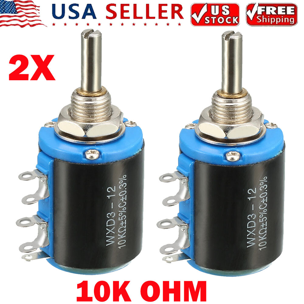 2PC 10K OHM 2W Multi Turn Wirewound Pot Precision Linear Potentiometers US