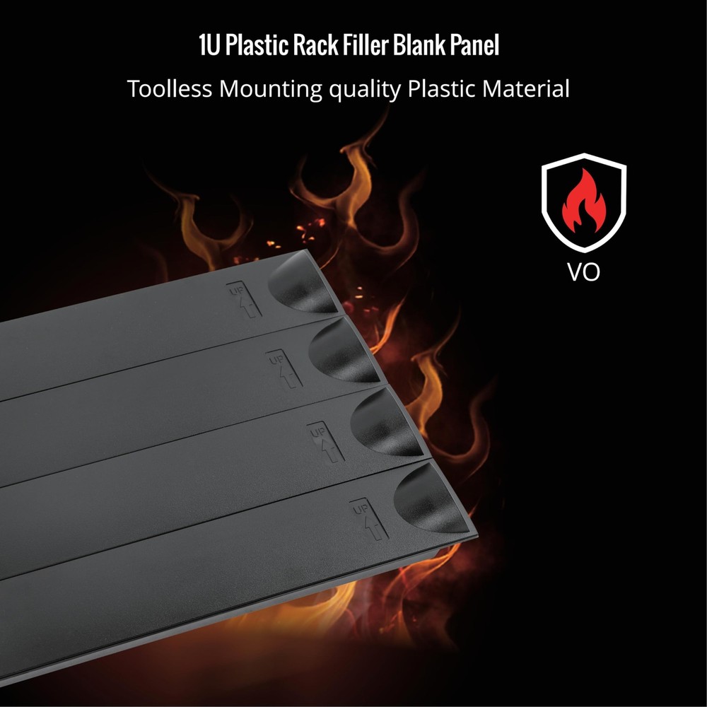 10 Pack 1U Black Plastic Rack Blank Panel 19" Server Rack Toolless Mounting