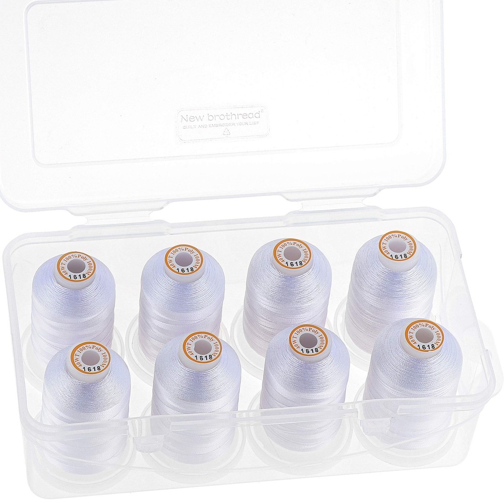 1000m Polyester Embroidery Machine Thread - 8 Spools Snow White + Storage Box