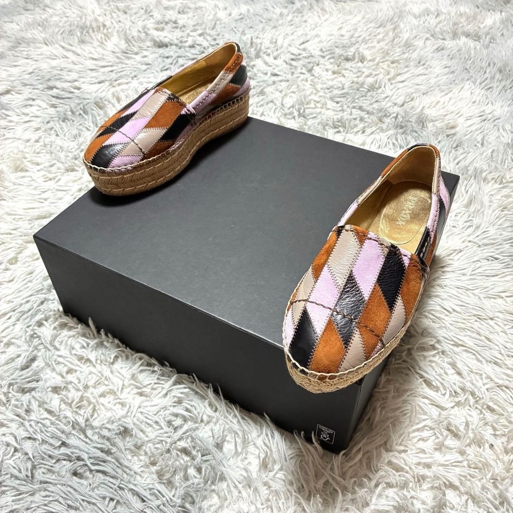 Prada Espadrilles Patchwork Leather Multicolor Women's Size EU36.5/US6.5