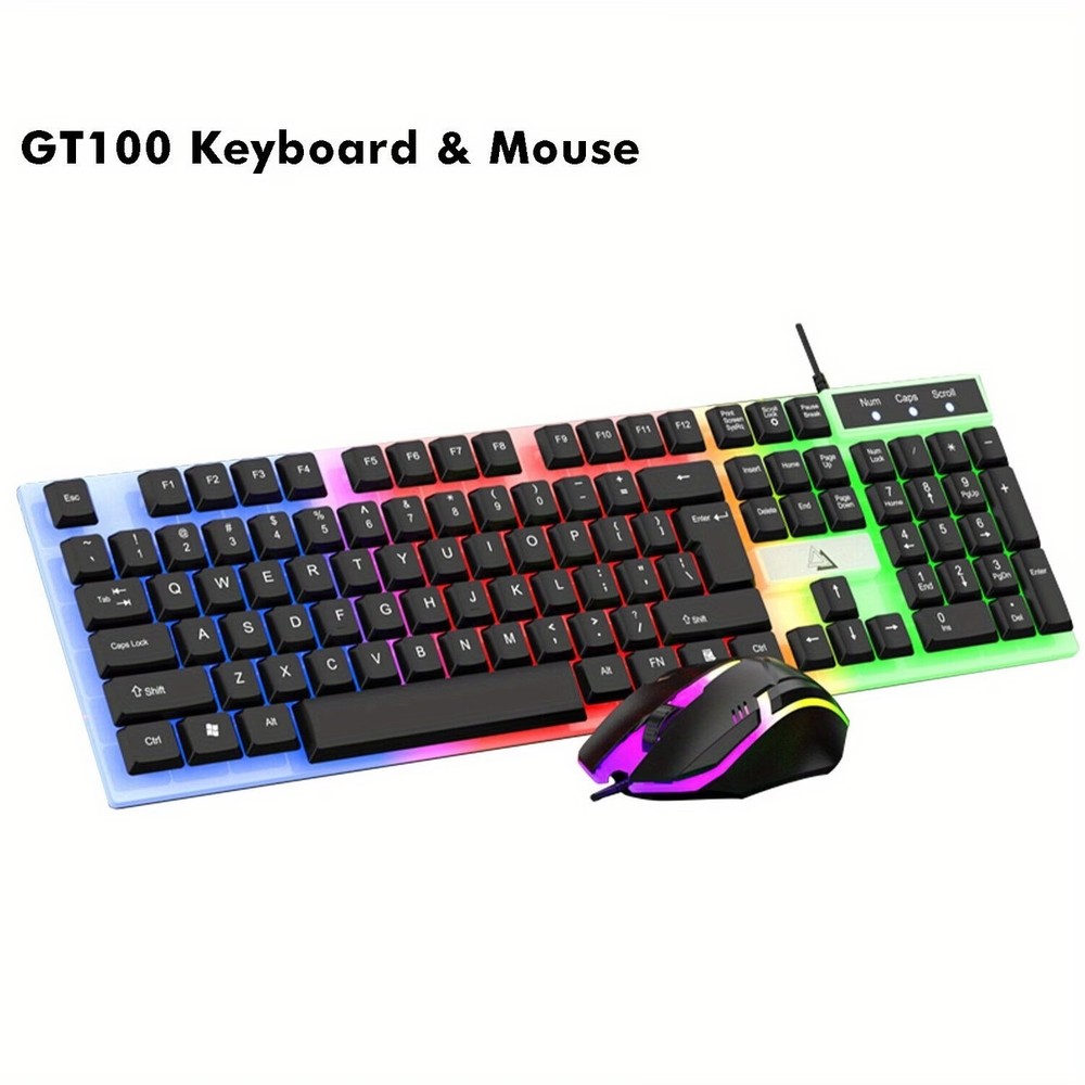 Rainbow LED Gaming Wired Keyboard and Mouse Set Multi-Colored Backlight Mouse