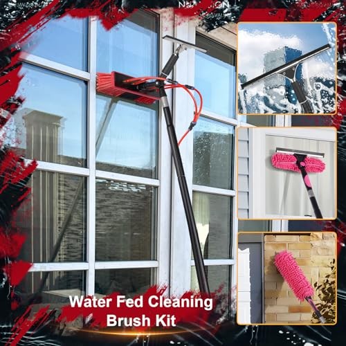 Water Fed Pole Kit, Rotatable Solar Panel Cleaning Brush & Squeegee, Small 35ft