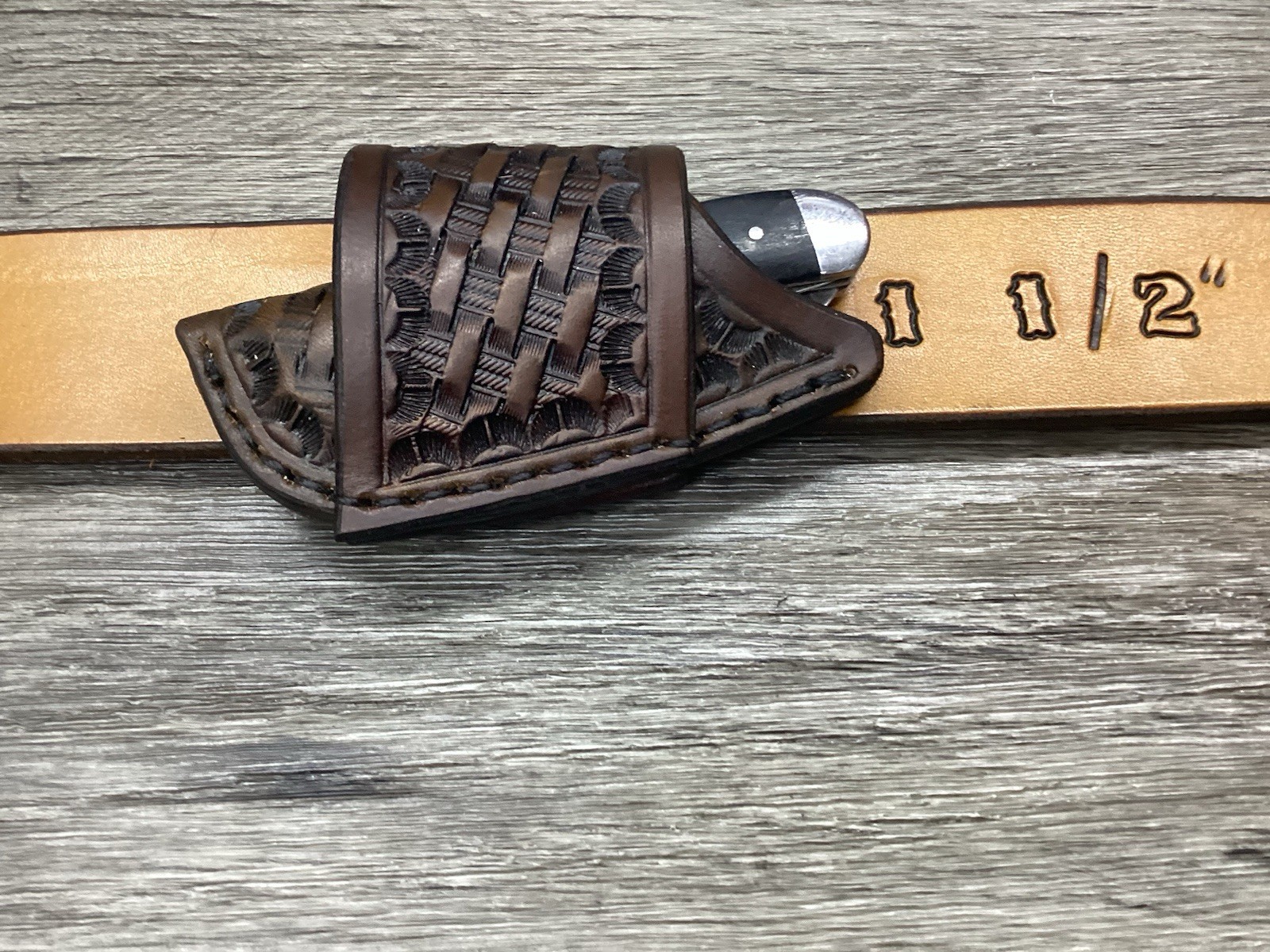 Leather Folding Knife Sheath Horizontal Mini Trapper Size(Sheath Only)