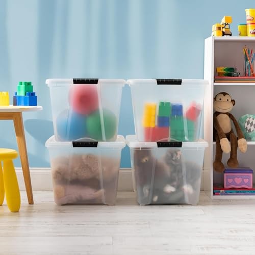 IRIS USA Stackable Plastic Storage Bins with Lids - BPA 54 Qt Clear 6 Pack