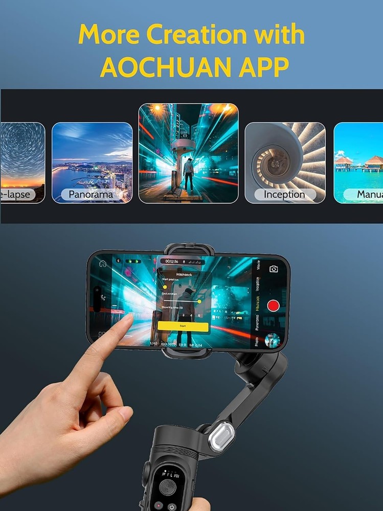 AOCHUAN 3-Axis Phone Gimbal Stabilizer iPhone Android Face Tracking