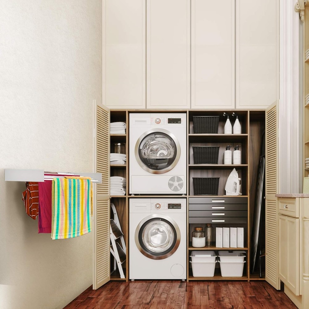 Step Up Laundry Drying Rack, Wall Mounted, Retractable 40" Wide, White