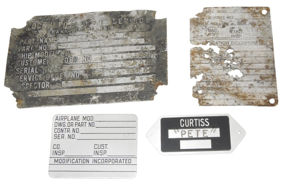 Original WWII US Military Lockheed Curtiss Navy Airplane Data Plates DR21