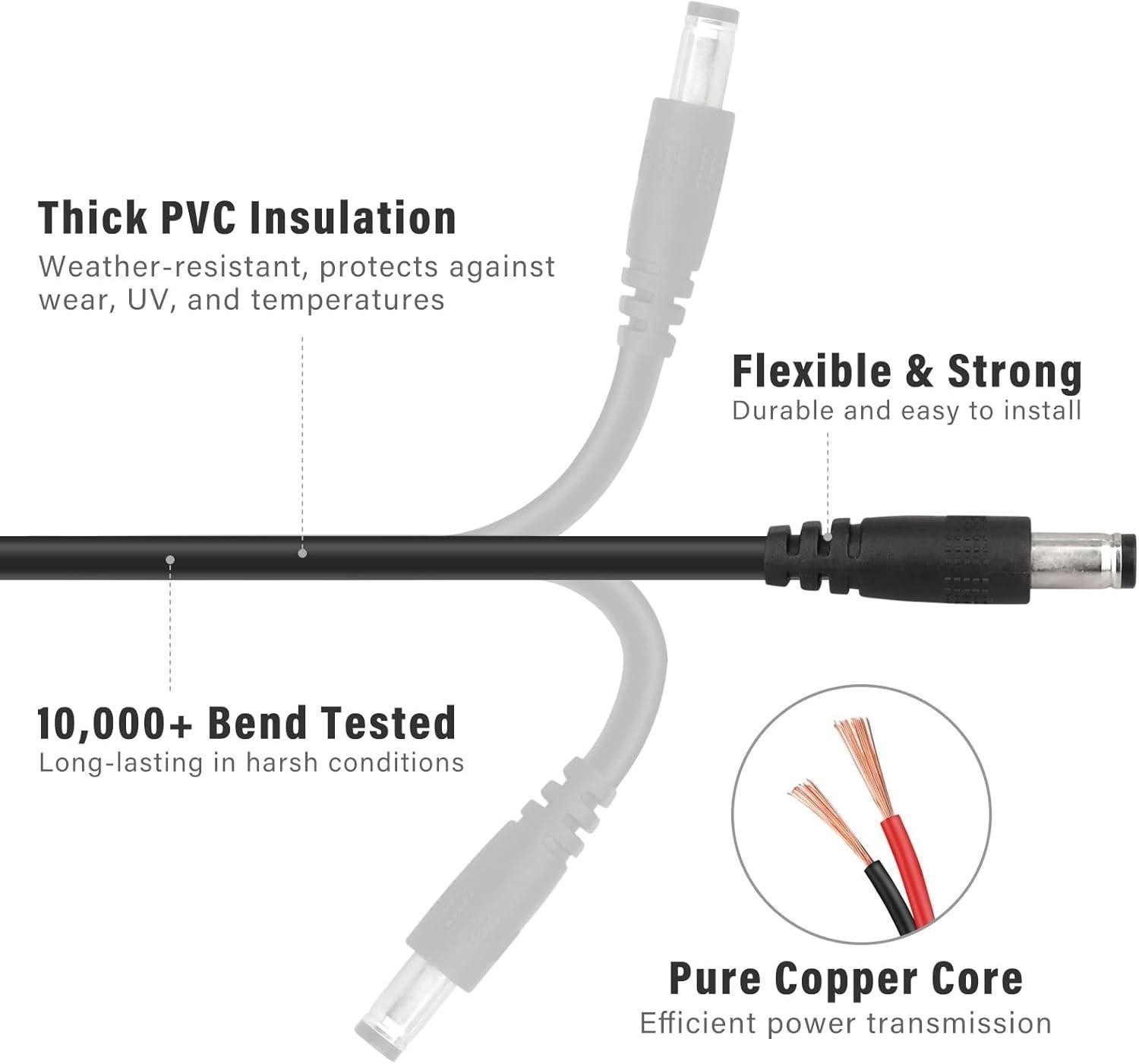 Trail Camera Power Cord 5.5x2.1mm Dc External Cable for Spypoint, Moultrie