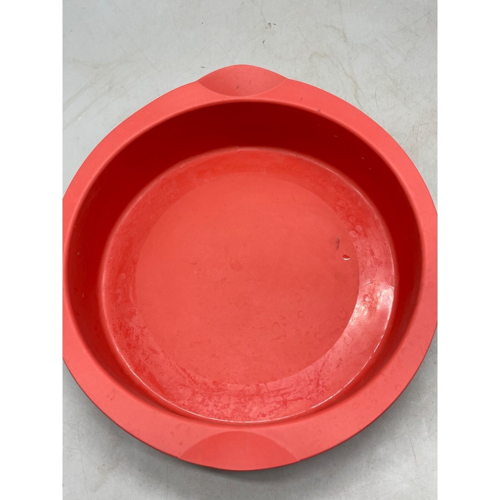 Tupperware silicone pie cake container baking freezing handles red 10x2 READ