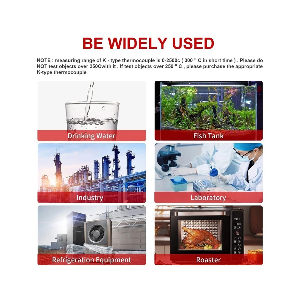 4-Channel K-Type Temperature Thermometer with LCD Backlight Measurement Range...