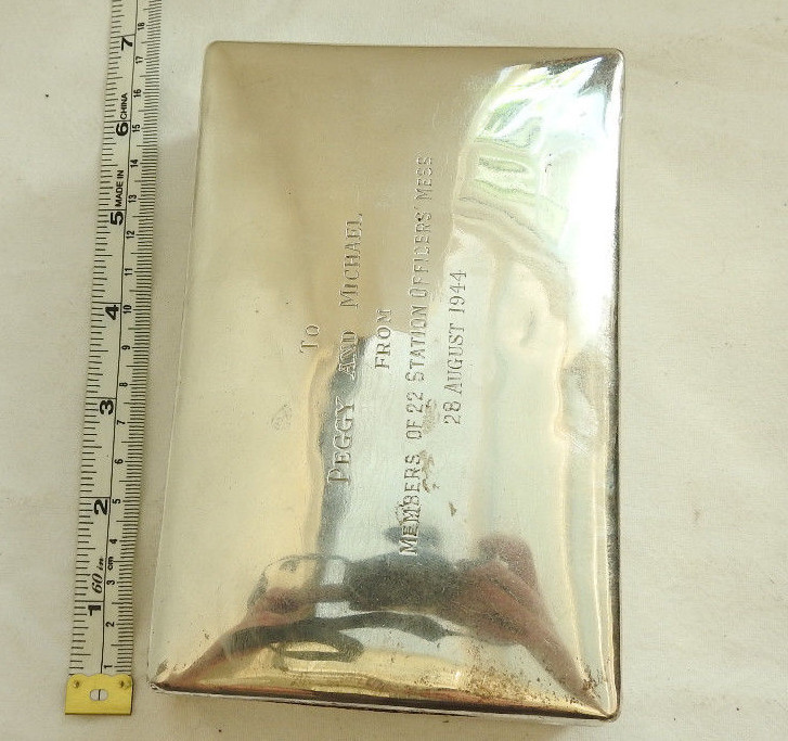 WW2 Military Silver Cigarette Box Presented From 22 Station Officers Mess (4977)