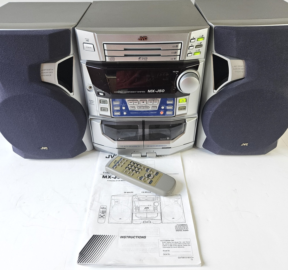 JVC MX-J50 BOOKSHELF STEREO (ROTATING FRONT PANEL) With Remote & Manual
