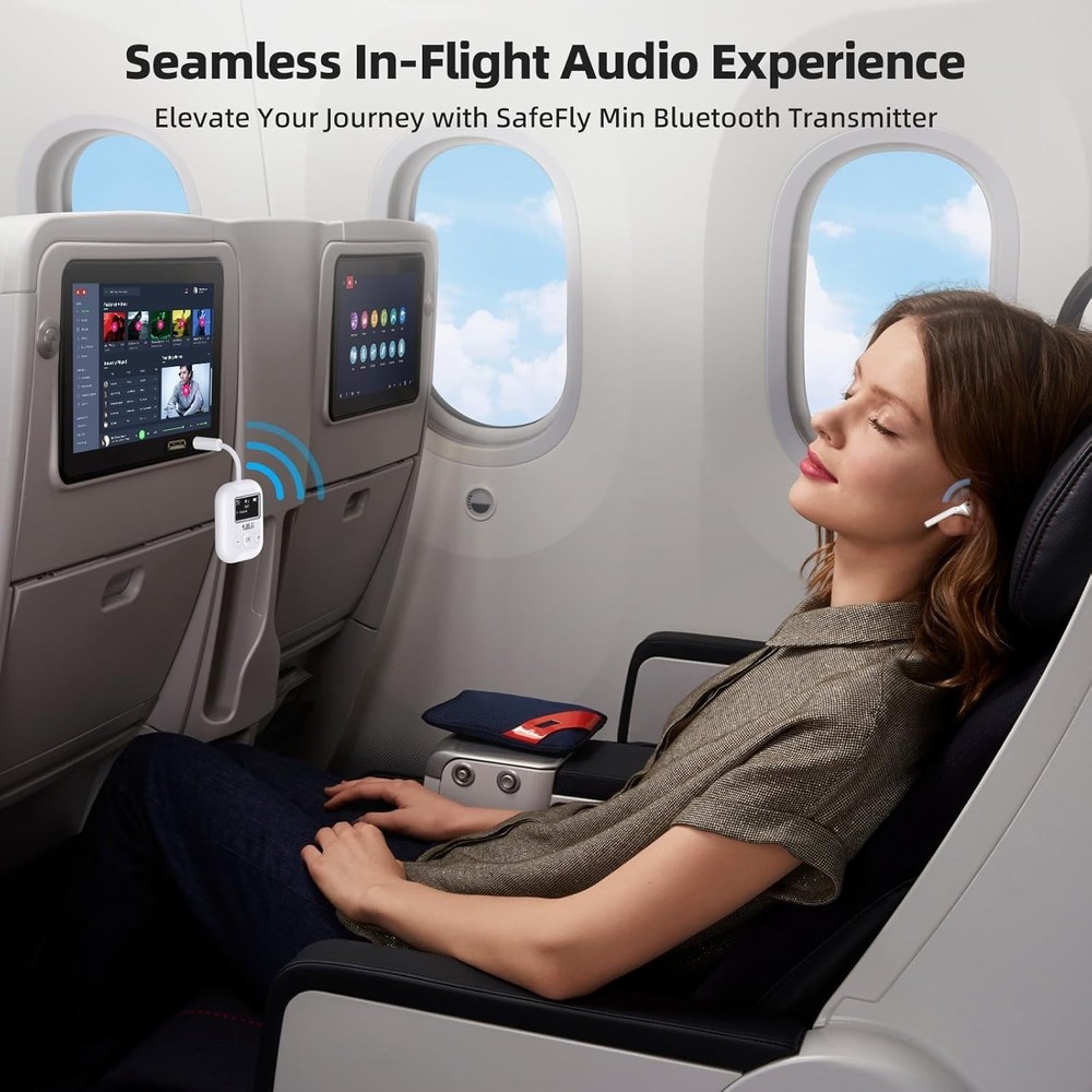 SafeFly Min 3.5mm Bluetooth Transmitter - Dual Device Connection, 25 Hours Use