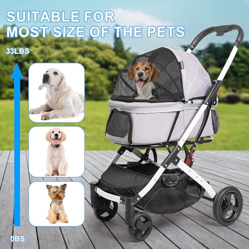 Pet Stroller for Medium Small Dog & Cat, Foldable Lightweight Dog Stroller Gray