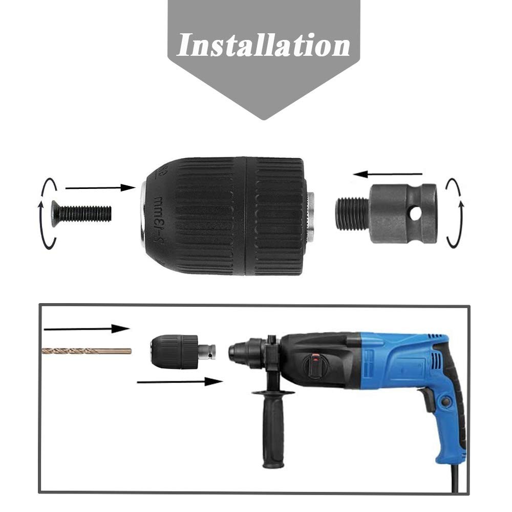 213mm Capacity Keyless Drill Chuck Adapter, 1/220UN Mount Thread Impact Quick...