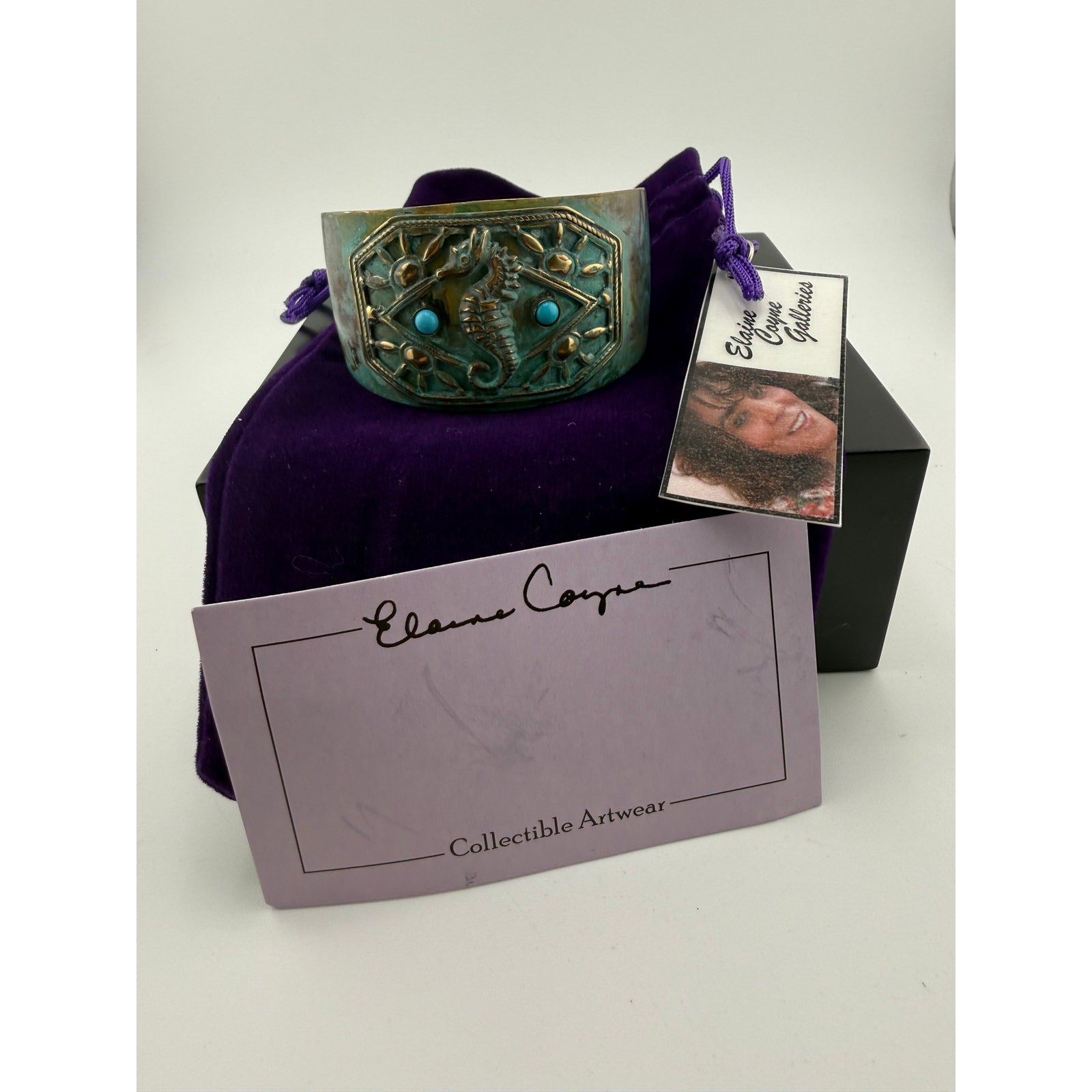 Elaine Coyne Verdigris Patina Brass Sea Horse Cuff Bracelet