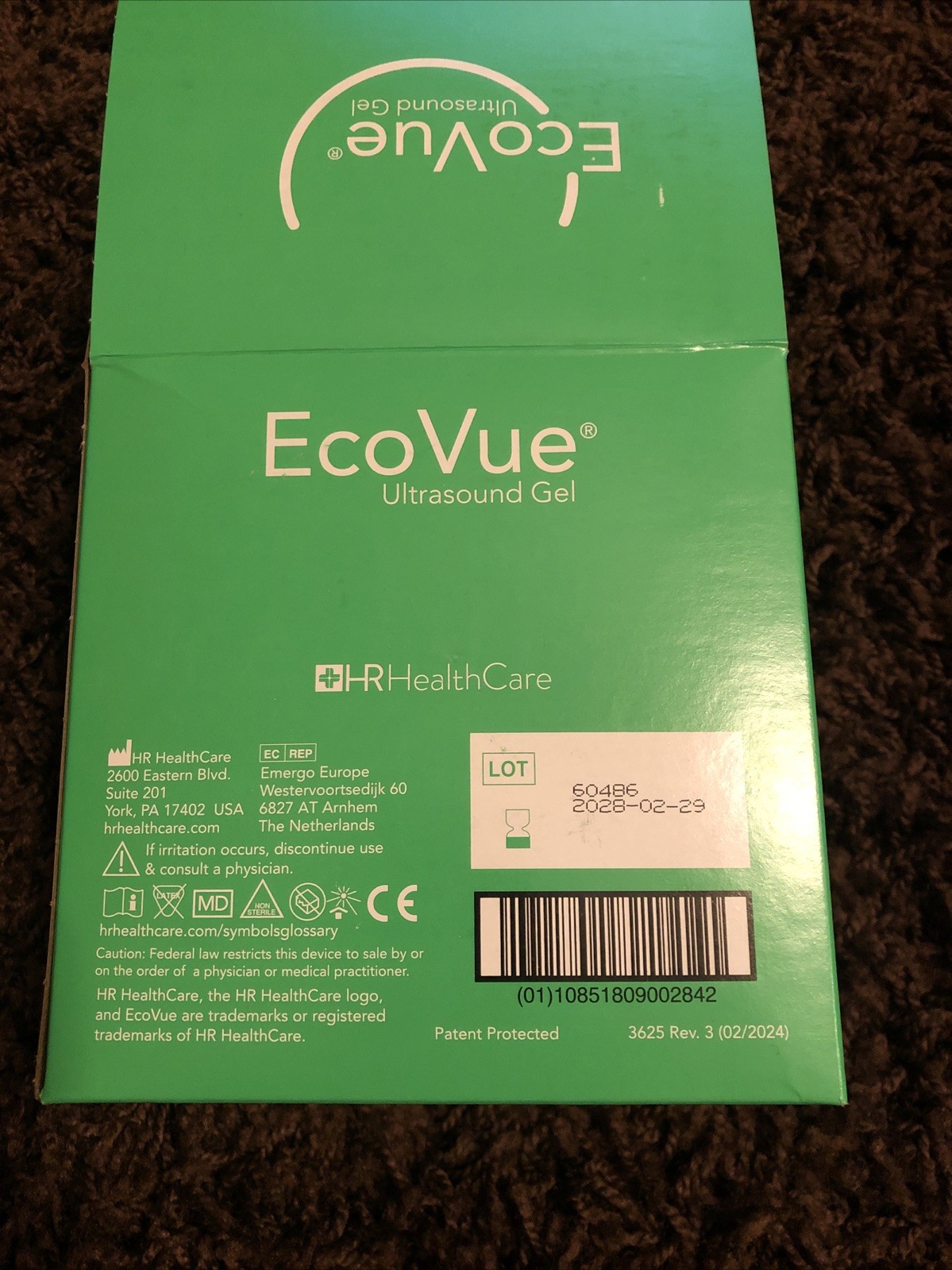 New - EcoVue Ultrasound Gel, 2 oz / 60 gm tube - 12 count - Exp Date: 2028/02/29