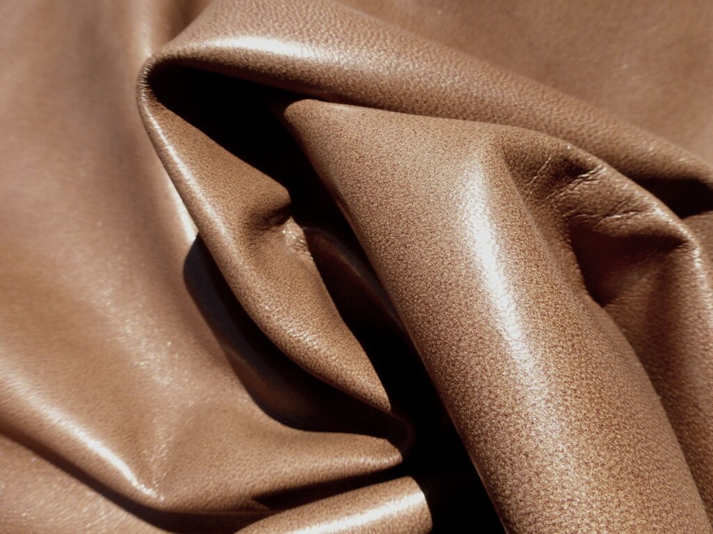 lambskin leather hide Large Cedar Brown Smooth Semi Gloss Finish