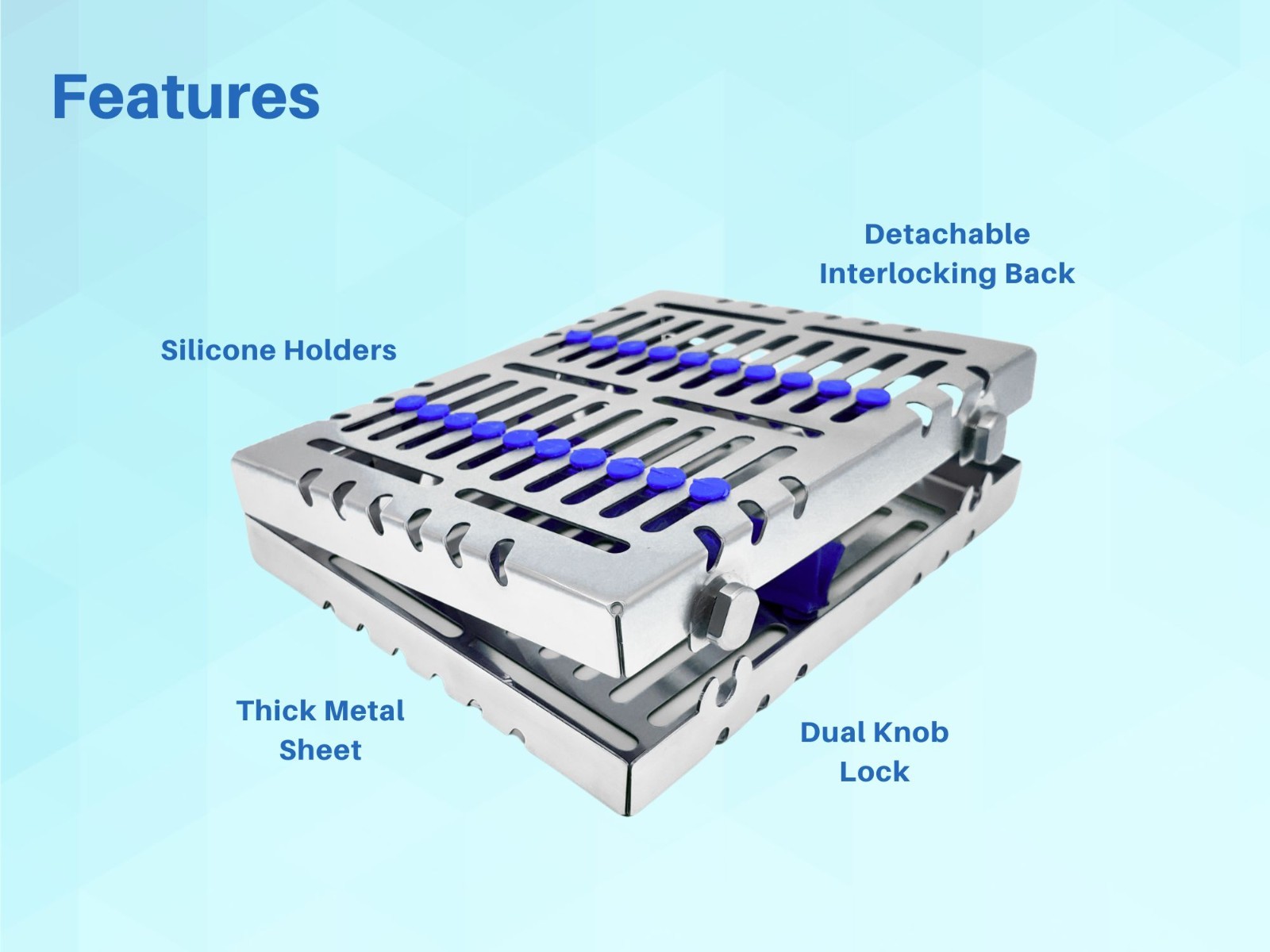 Heavy Duty Double Lock Sterilization Cassette Tray for 10 Instruments Rack