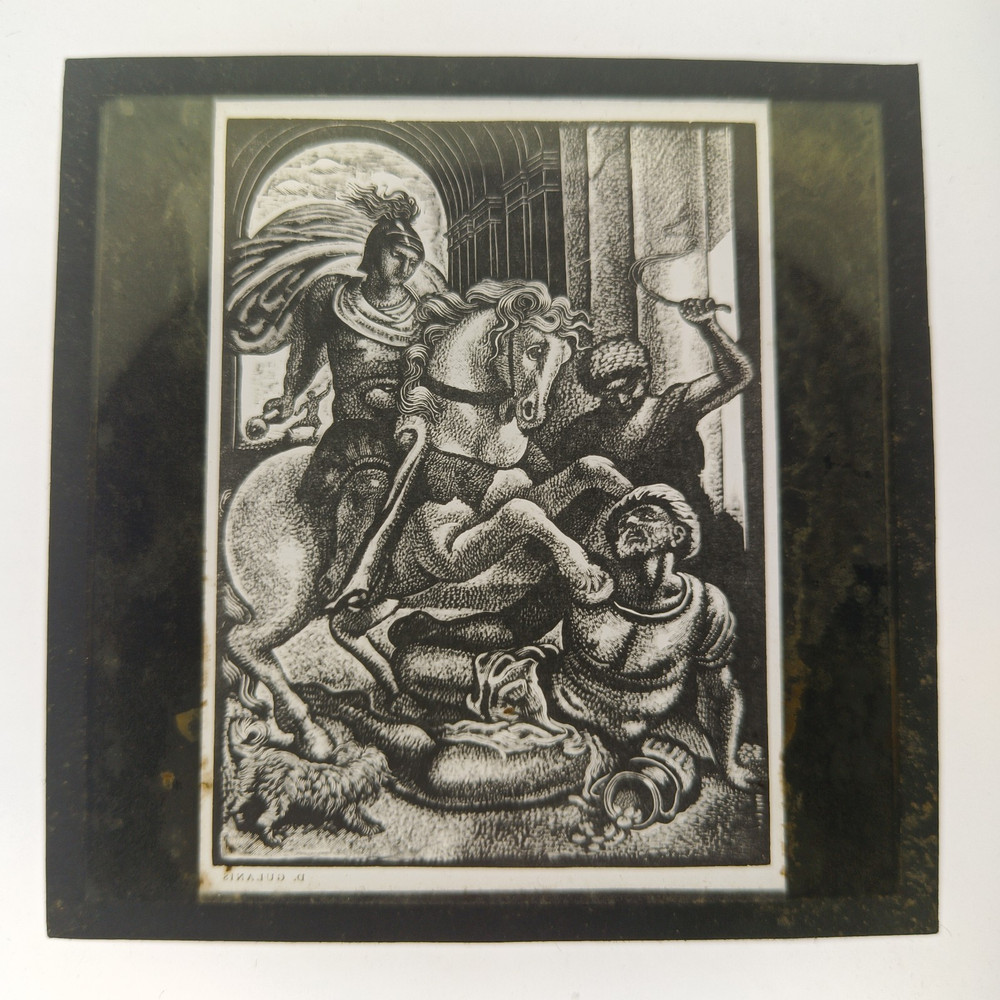 Antique Magic Lantern Slide – Dramatic Biblical / Myth Scene – Engraved