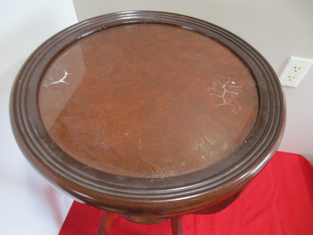 Mid Century Round Solid Wood / Glass End Table / Side Table