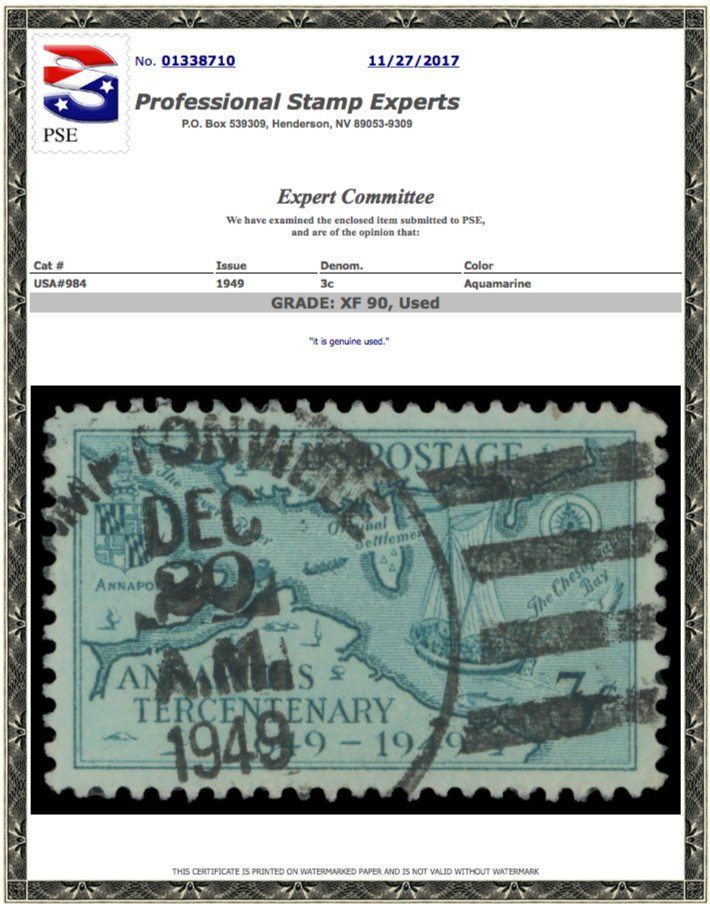 #951 Used PSE Graded 95, PSE Cert # 01338710