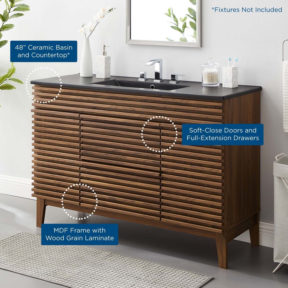 Modway Render 48" Single Bathroom Vanity in Walnut Black