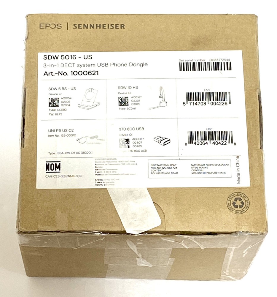 EPOS SDW 5016 - US Monaural Wireless DECT System Headset with Microphone NIB!