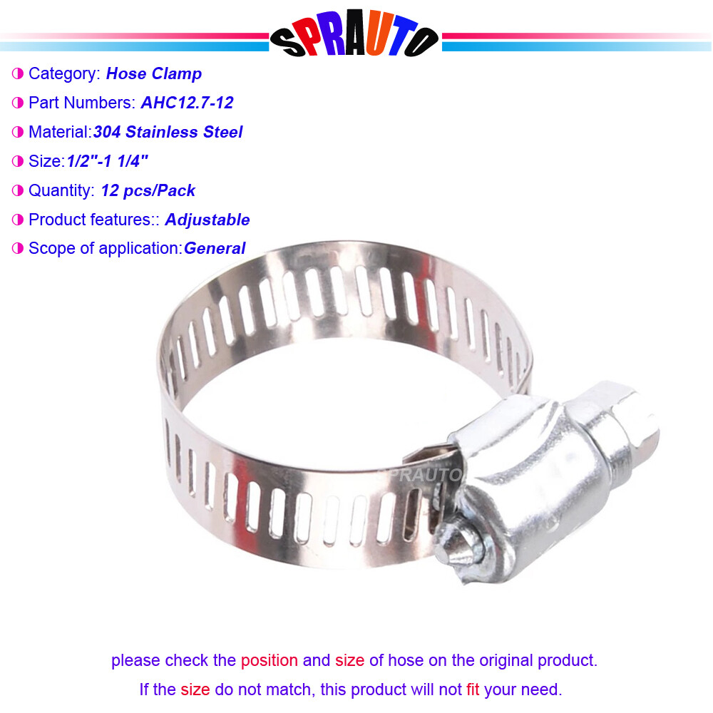 Hose Clamp Adjustable Size 1/2"-1 1/4" 304 Stainless Steel For Auto Hose etc