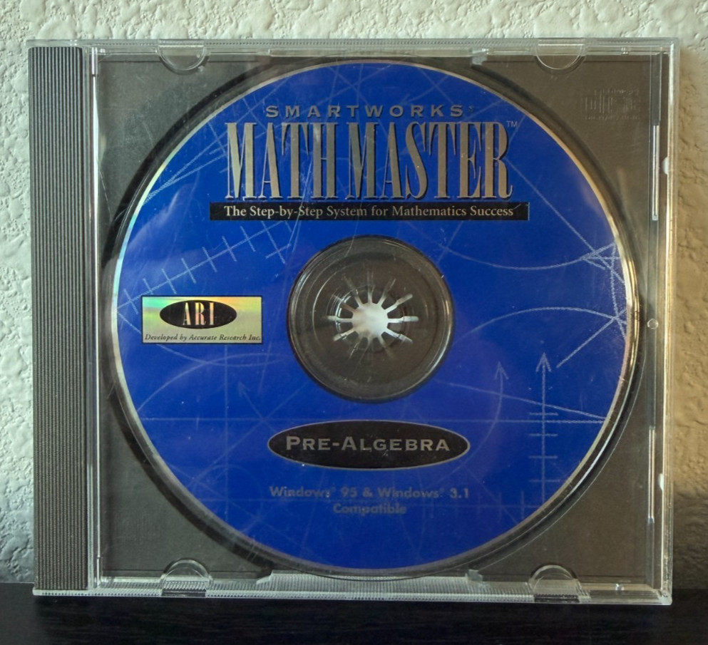 SmartWorks Math Master Pre-Algebra PC CD-ROM Retro Edu Software Win95/3.1