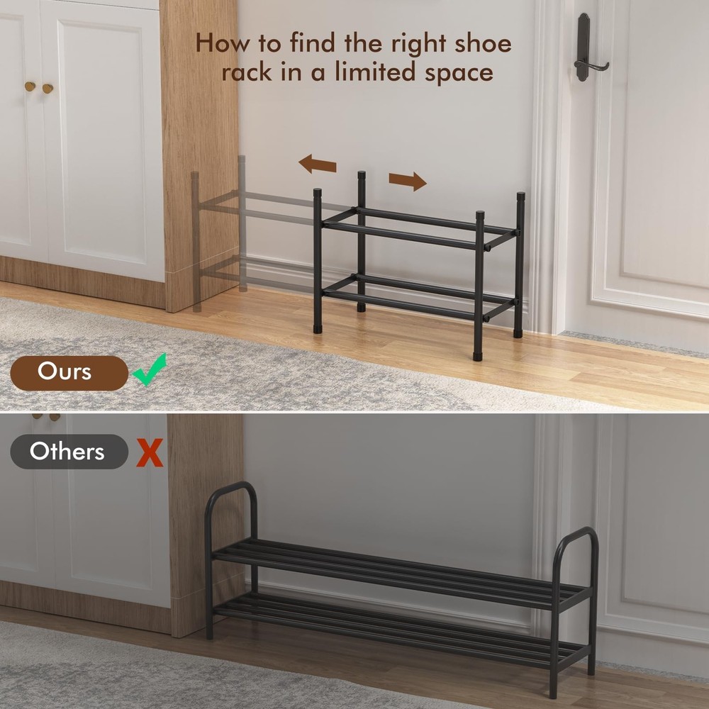 Expandable Shoe Rack, 2 Tier Shoe Rack for Closet, Stackable Adjustable Stand...