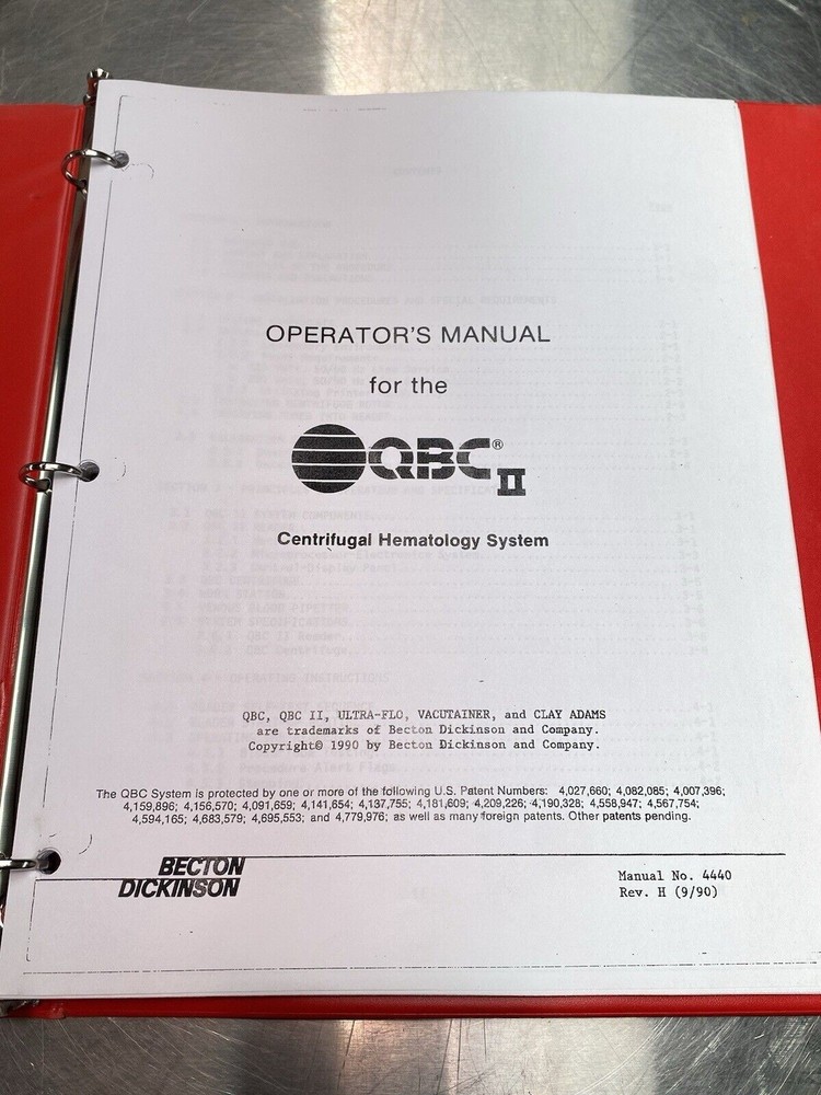 Becton Dikinson QBC2 Centrifugal Hematology System - Users Manual / Instructions