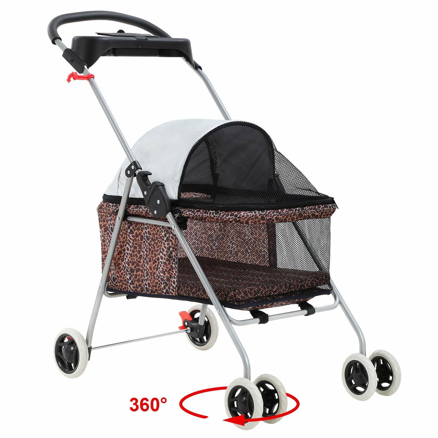 Pet Stroller 4 Wheels Posh Folding Waterproof Portable Travel Cat Dog Stroller