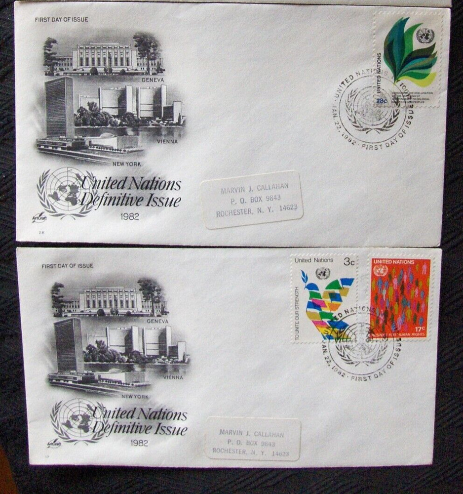 United Nations 2 different FDC DEFINITIVE ISSUE, New York 1982.
