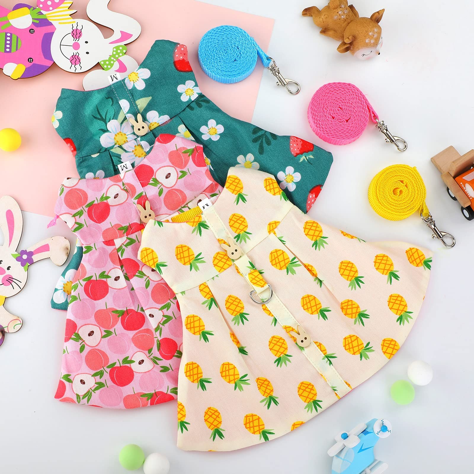 3 Sets Rabbit Bunny Harness and Leash, Cute Easter Bunny Clothes for Rabbits ...