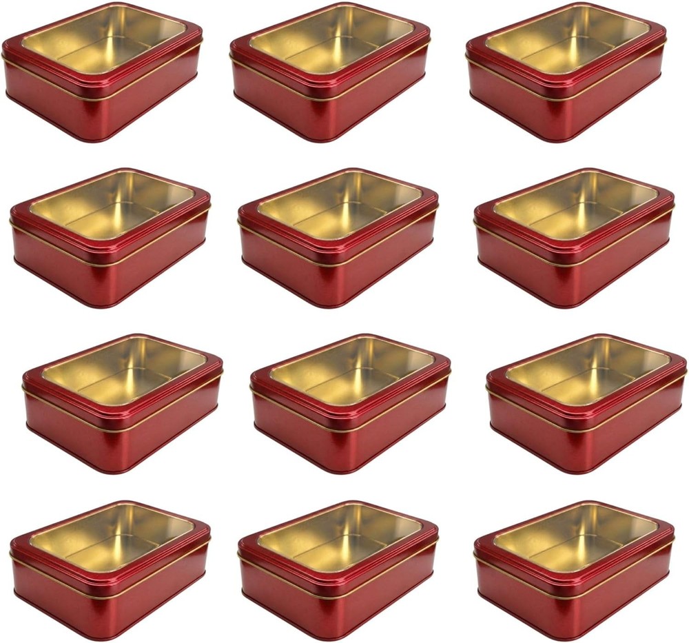 Gold Glitter Single Piece Empty Rectangular Tin Container W/ Lid Multipurpose