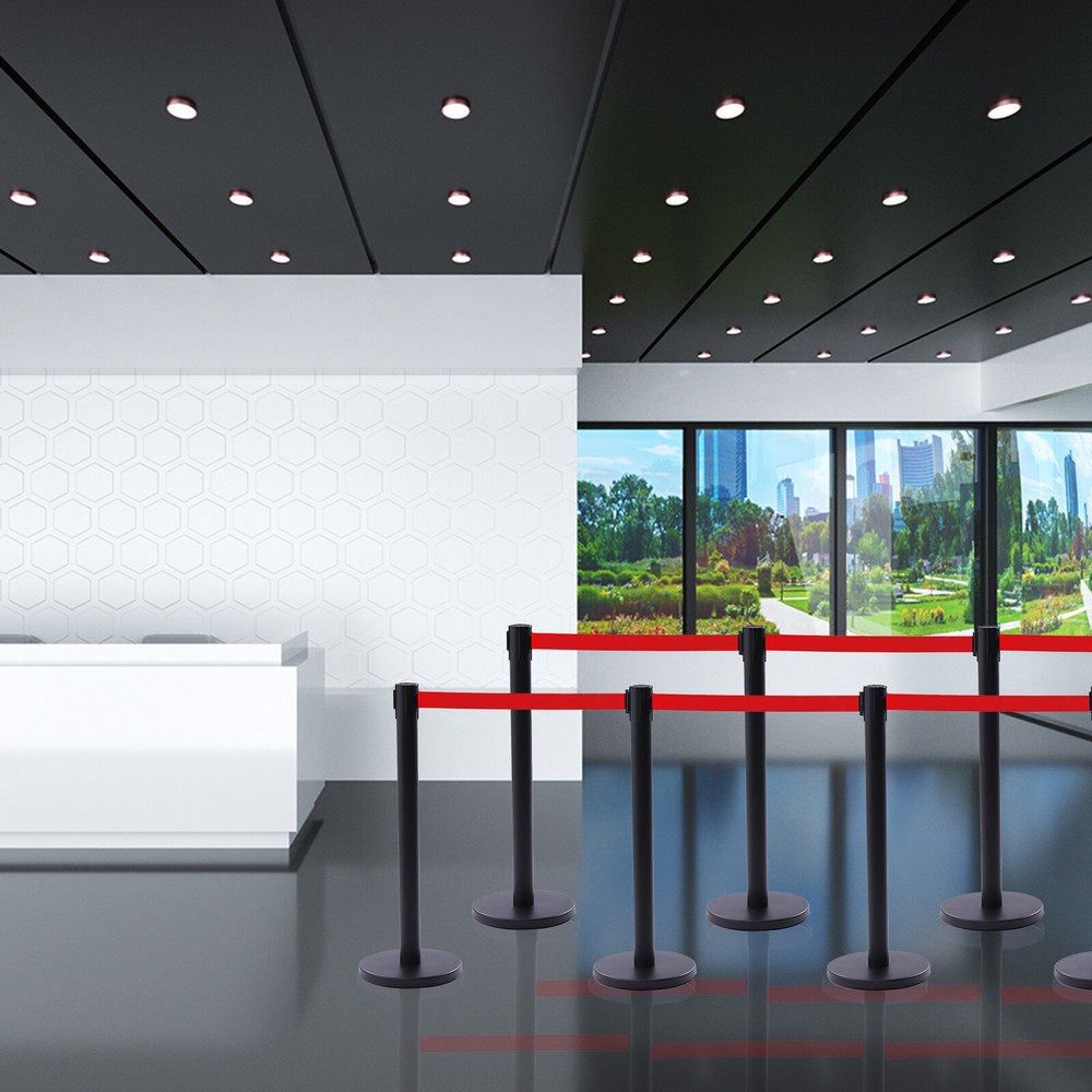 6 Pack Crowd Control Barrier Stanchion Posts Queue Pole Retractable Belt Barrier