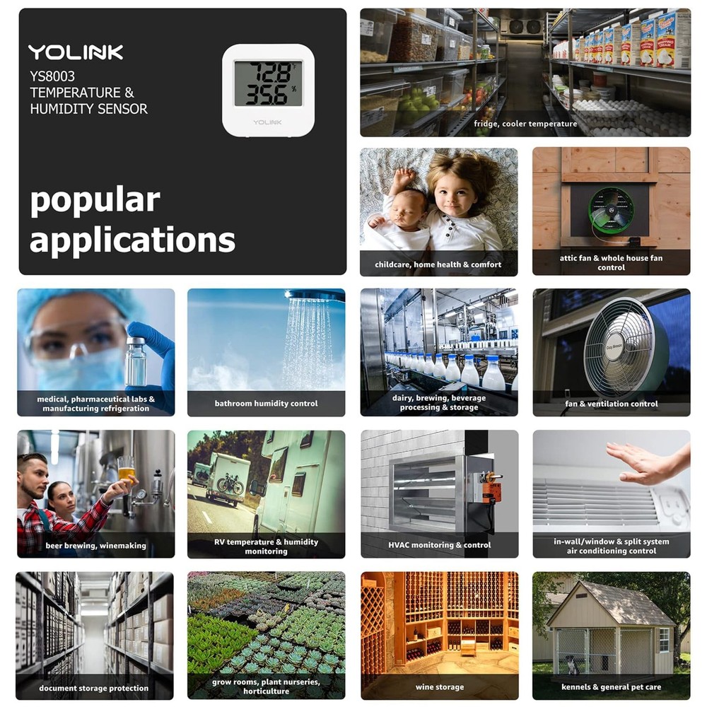 YoLink Smart Wireless Temperature & Humidity Sensor, 3-Pack, Wide Temp white