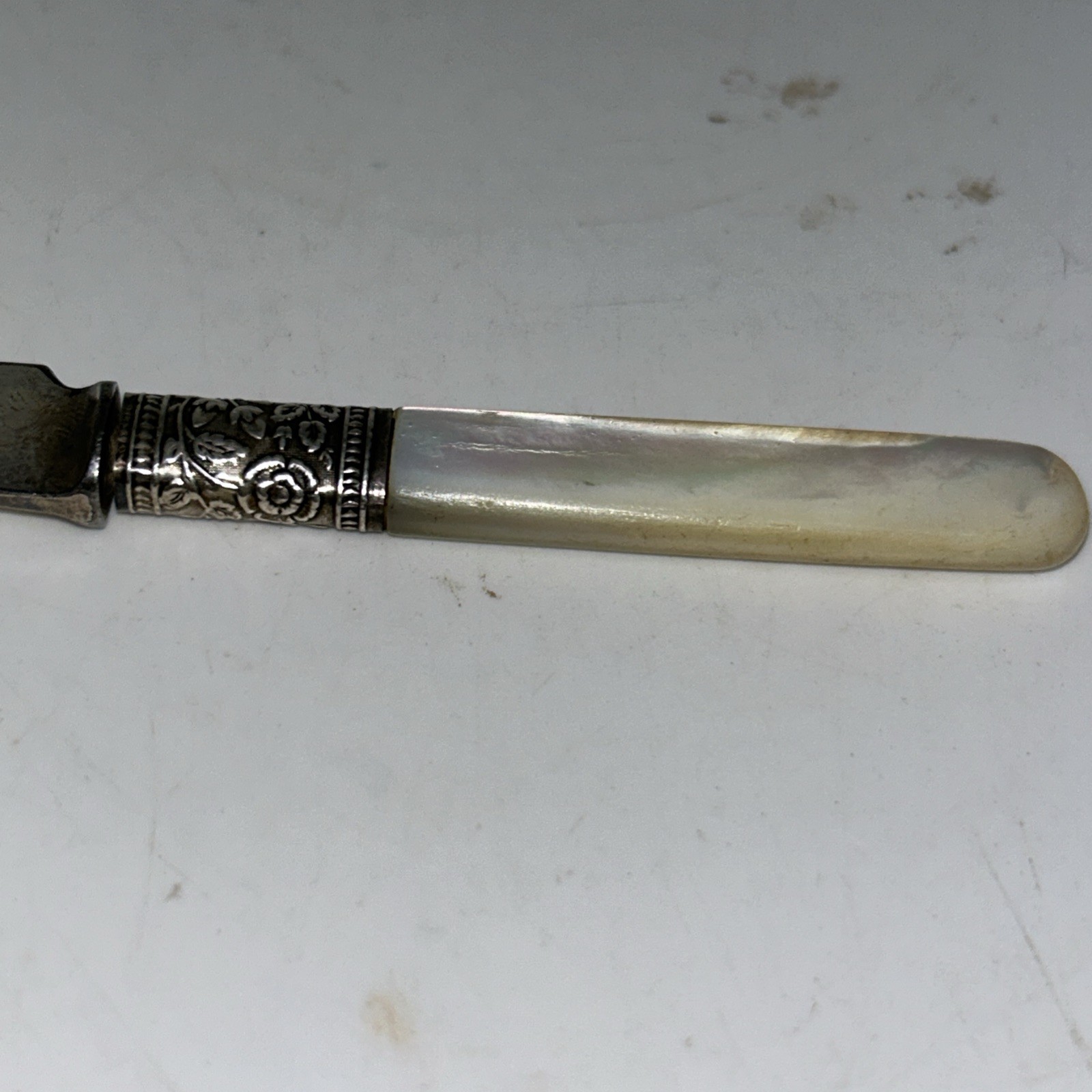 Landers Frary Clark Mother of Pearl Handle 6" Fruit Knife Sterling Band