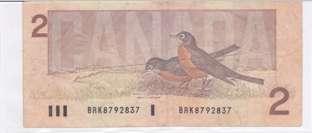 1986 Canada 2 Dollar Note Deux circulated