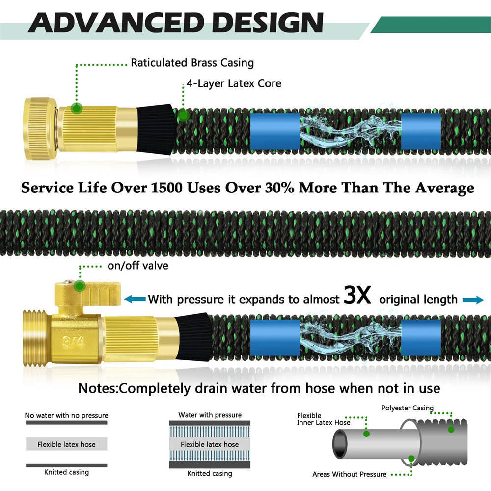 Durable Lightweight 3X Expandable Flexible Garden Water Hose 25/50/75/100/150ft