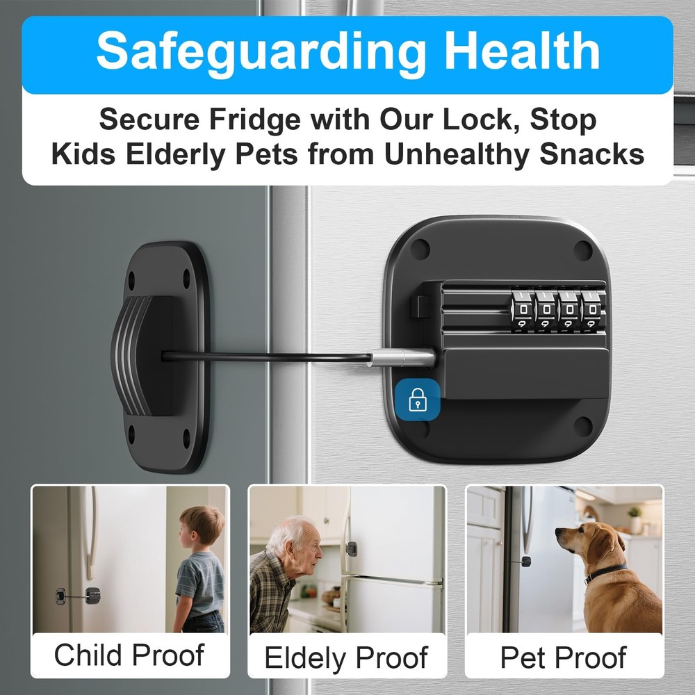 2 Pack Fridge Lock with Combination, No Key Required, Upgrade Large, Black